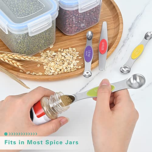 Elyum Measuring Spoons, 8 Sets Magnetic Measuring Spoons Dual Sided Stainless Steel Measuring Spoons Stackable Nesting Tablespoon Teaspoon, Fits In Spice Jars, For Dry Or Liquid Ingredients (Rainbow) #TOP4