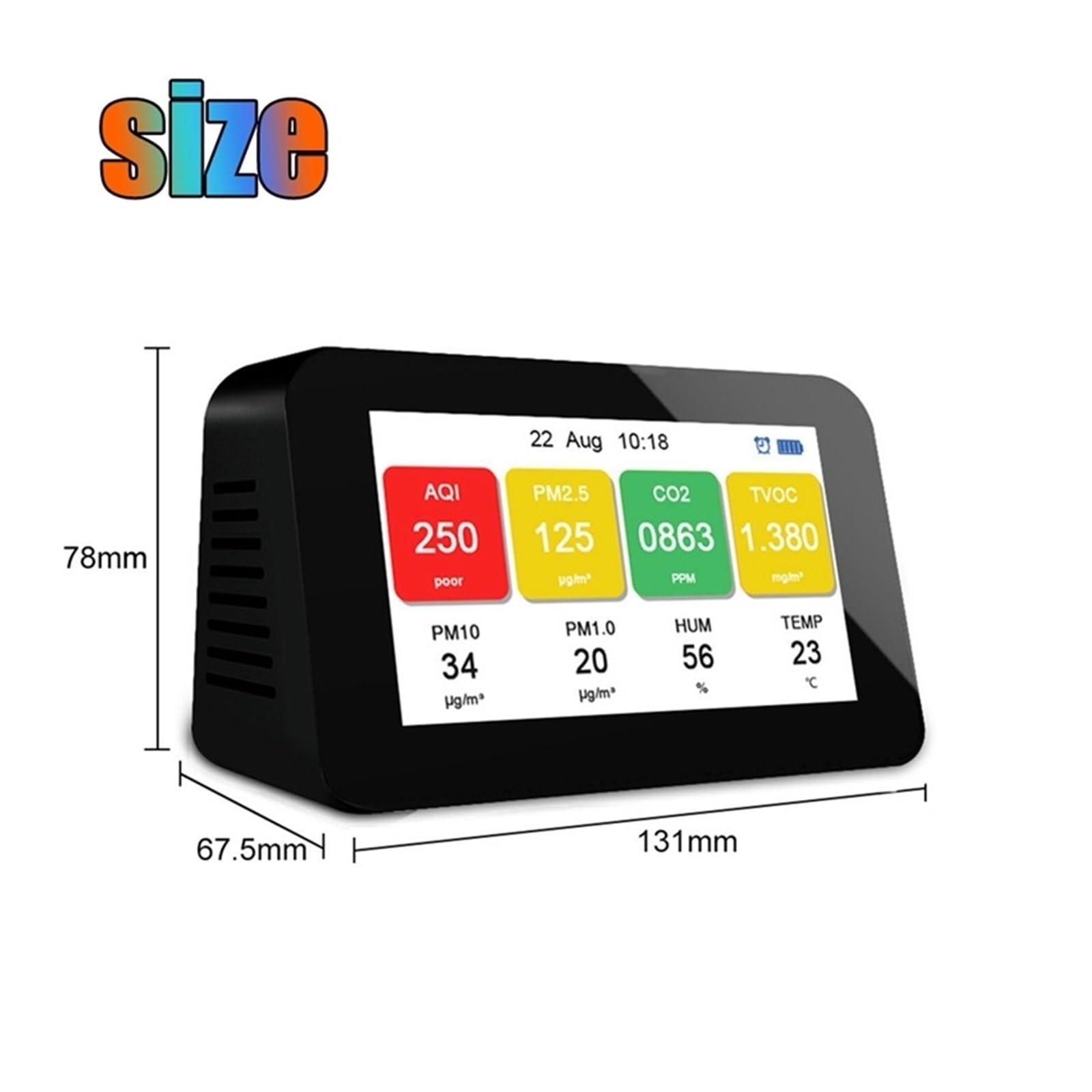 4,3-calowy monitor jakości powietrza LCD Detektor gazu PM2,5 PM1,0 PM10 TVOC Cząstki CO2 Miernik temperatury Tester wilgotności Budzik do domu, hotelu