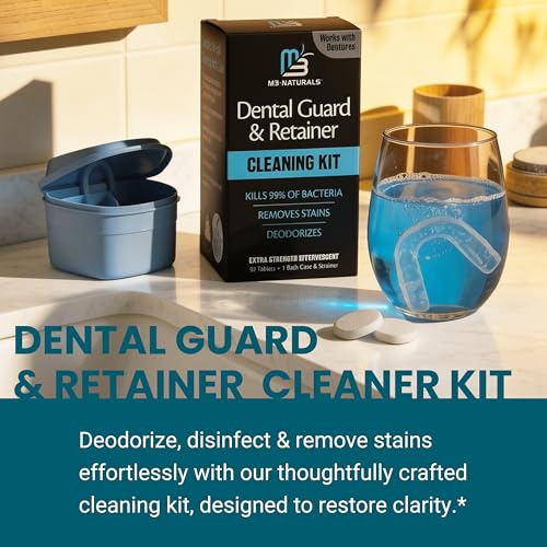 Image of Retainer Cleaner and Soak Container, No-Mess Cleaning Tablets with Universal Denture Bath Case and Strainer, Multipurpose, for Mouth Guard Stains, Odor, and Plaque (92 Tablets + 1 Bath) by M3