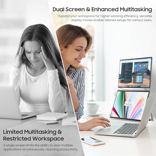 Image of wisecoco 15.6 inch Dual Screen Touch Portable Monitor for Laptop Screen Extender IPS 1080P 360Foldable Stacked Display with Kickstand HDMI USB-C for PC Laptop Windows Mac Driver-Free Flip S5+