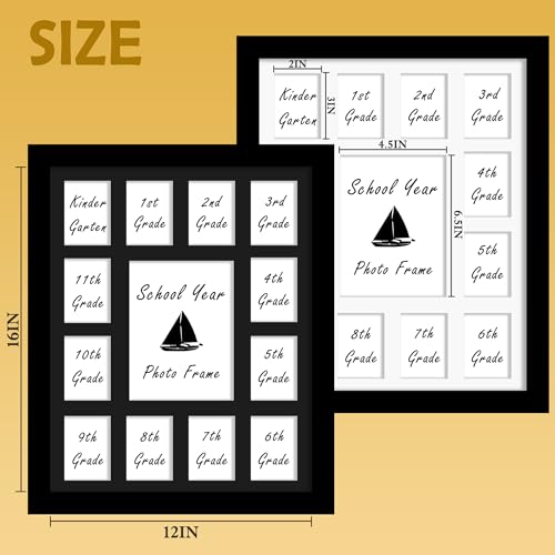 Image of DUENPY 12x16 K12 School Year Frame 1 5x7 12 Small Photos Black