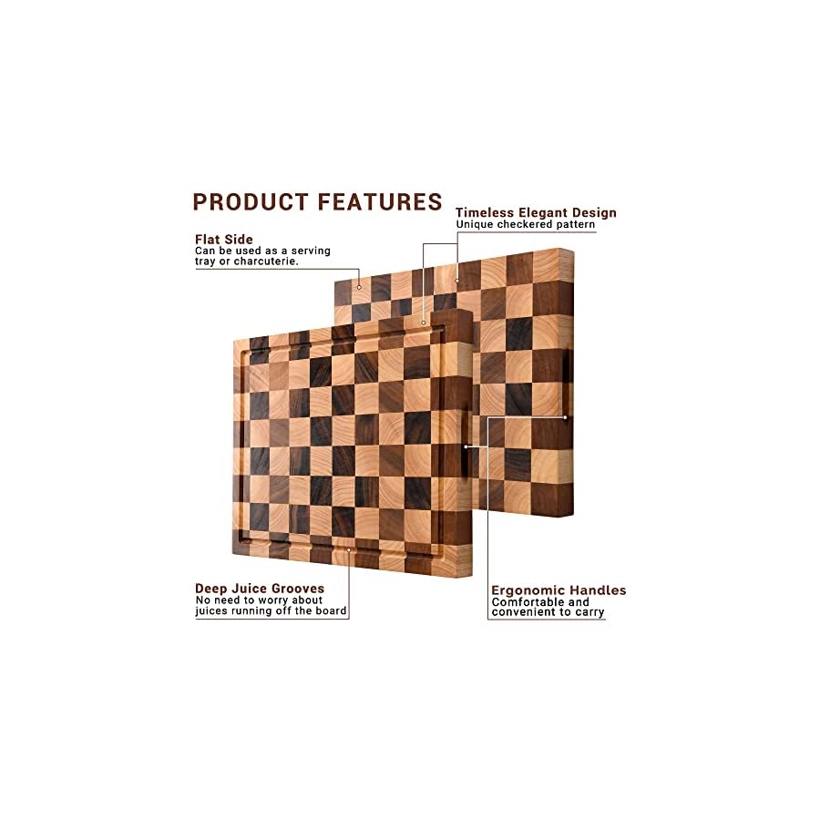 CASANIER Acacia Wood Cutting Board with Scrapers -1.5” Thick Extra Large Butcher Block, Reversible Chopping Board with Juice Groove & Handle Serving Tray for Charcuterie, Gift for Housewarming -18”x14