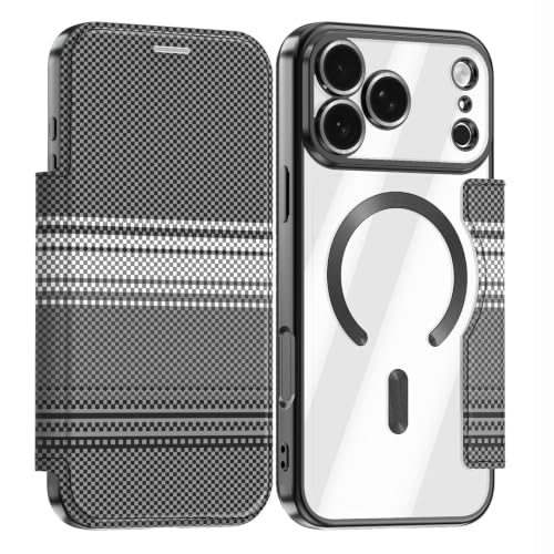 Coque en cuir pour iPhone 17 Pro magnétique transparente noire à rabat - 2