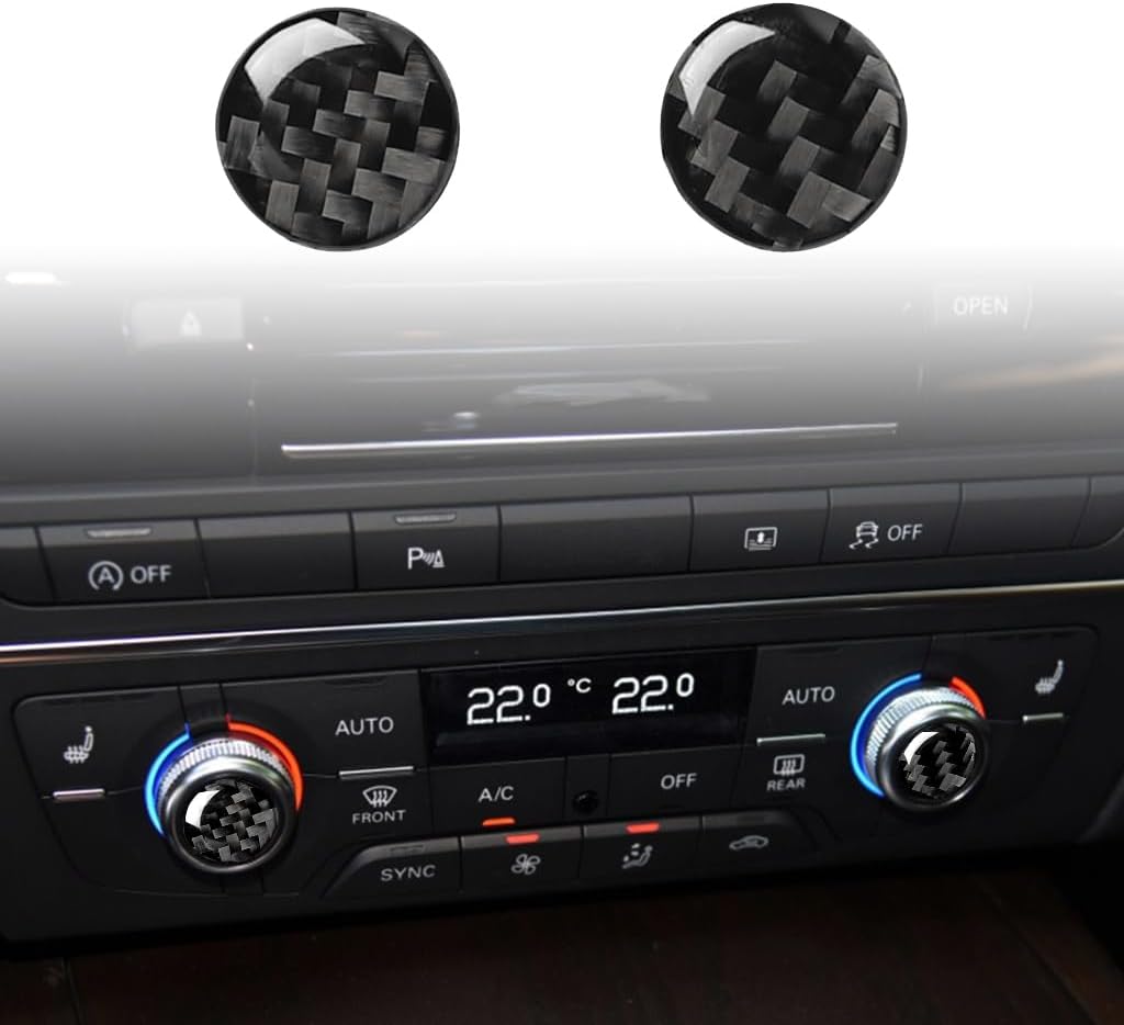 Real Carbon Fiber Interior Accessories Sticker Compatible with Audi A6 S6 C7 A7 S7 4G8 2012 2013 2014 2015 2016 2017 2018 Car A/C Climate Control Adjustment knob Decor Trim Decal Cover Black