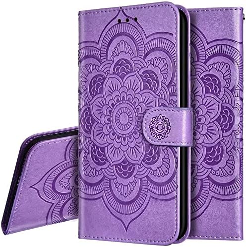EMAXELERR LG Velvet 5G Case Stylish Premium PU Leather Wallet Cover Magnetic Shockproof Flip Case with Kickstand Credit Cards Slot for LG G9 / LG Velvet 5G / G90 Sunflower Purple LD