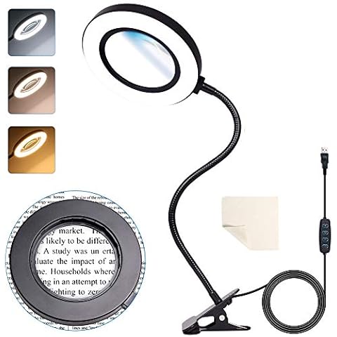 Lupe mit Licht, Lupe mit 72 LED, 4.72 Zoll Objektiv 3 Farbmodi Lupe mit Klemmlampe, Perfekt für Leiterplatten, Hobby, Reparatur, Handwerk, Lesen(6X) Cover