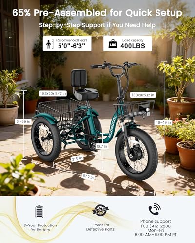 Image of MOONCOOL Electric Tricycle for Adults, 20 inch x 4 inch Fat Tire Electric Trike, 48V 500W 3 Wheel Electric Bike, 7 Speed E Trikes for Adults with Removable Battery, Aluminum Frame & Large Basket