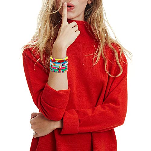 Yahpern Heishi Bracelet For Woman Girls Bohemian Soft African Vinyl Beaded Layering Stacking Bracelets Lightweight Elastic Stretch Bracelet #TOP1