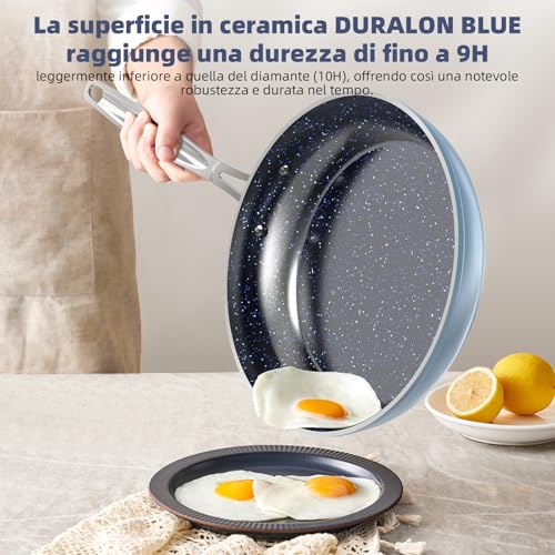 Nuwave Healthy Duralon Blue Ceramic Non-Stick Cookware, PFAS Free, Dishwasher and Oven Safe, Induction Safe, Scratch-Resistant Surface, Glass Lids and Heat Resistant Handles (Pack of 12)