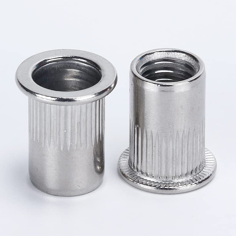 Rivet Nut kit 1/4"-20UNC 8-32UNC 10-24UNC 3/8"-16UNC 5/16"-18UNC 138Pcs Stainless Steel 304 Finish Flat Head Rivnut Threaded Insert Nut Knurled Body