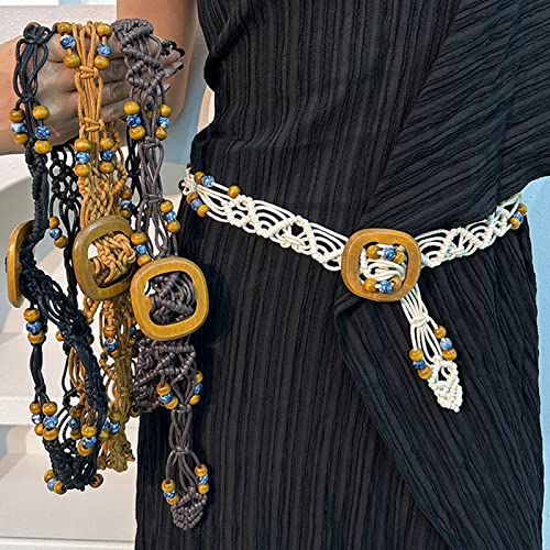 appuivbt Bohemian Beads Waist Belt Boho Braided Belt Summer Dress Belt Waist Chains Tassels Belt for Women3