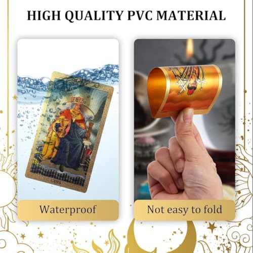 Image of AYME 78 Gold foil Tarot Cards with Guide Book Tarot Deck for Beginners and Professional Player with Box Tarot PVC Durable Waterproof Wrinkle Resistant
