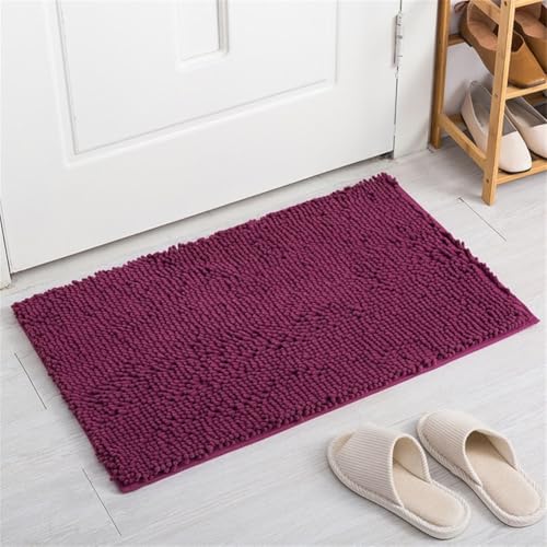 Hosrivae Alfombrilla de baño antideslizante y absorbente de felpilla de 40 x 60 cm con parte inferior antideslizante de látex TPR para baño y cocina, color morado oscuro (rojo derecho)
