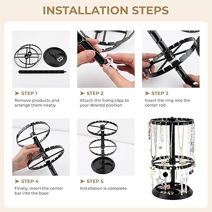 morel PLASTIC 3 TIER EARRING HANGER ROTATING JEWELLERY, CHAINS, EAR-RINGS, BRACELET, NECKLACE STAND FOR DISPLAY JEWELLERY ORGANIZER 12 INCH (1 PC, BLACK COLOUR) (3 TIER BLACK) 2