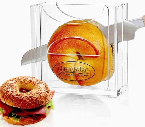 Acrylic Bagel Slicer for Small and Large Bagels,Adjustable-Transparent Safe Bagel Cutter Holder,Effortless Bagel Slicing -Non-Slip Base And Finger Protection Design,Easy to Clean Bagel Cutter Slicer