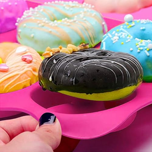 Foto von PHOGARY 3 Stück Silikon Donutformen, 6 Hohlräume Donut Backform Antihaft-Backblech, 260℃ Hitzebeständig, für Kuchen, Kekse, Bagels, Muffins (Runde, Blumen und Herz)