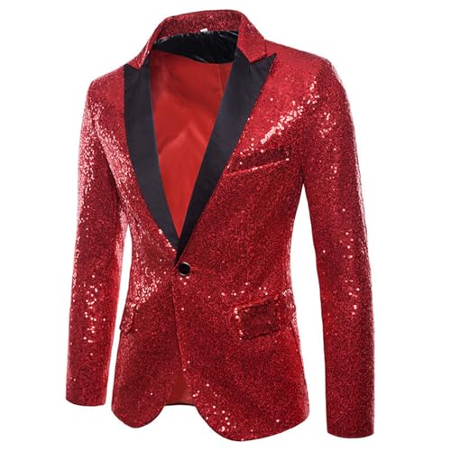 Men's Jacket Regular Fit Shawl Lapel Sequin Single Breasted Tuxedos Blazer for Prom Party Coat Performance