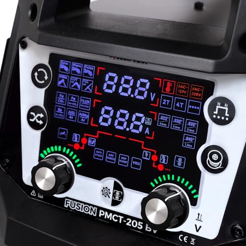 DECAPOWER 110/220V Dual Voltage Plasma Cutter Combo Welder Gas Gasless MIG Pulse/Stick/HF TIG/HF CUT PMCT-205 Multi Process Welding machine (PMCT-205 BV)