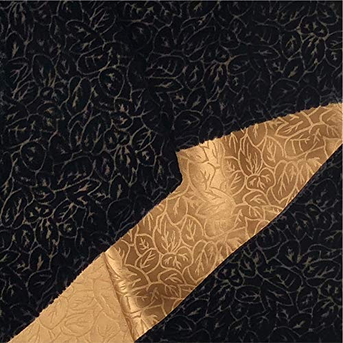 Silk Base Burn-out Velvet Scarf Silk Backing 60" Lx10 W Leaf Black Gold4