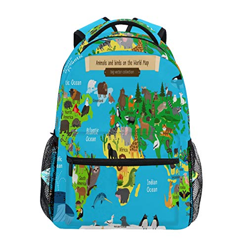 Mapa del Mundo Animales Marinos Mochila Infantiles para Niños Niñas Hombro Mochilas para Portátil De Viaje Mujeres Hombres Cover