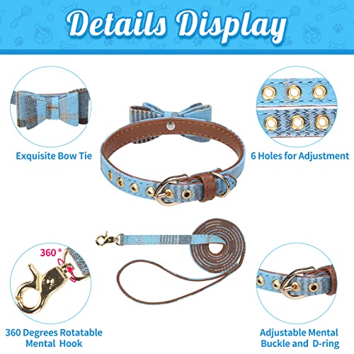 Bingpet Bow Tie Dog Collar With Leash Set - Cute Adjustable Classic Plaid Dog Bandana Collar With Bell, Fit For Medium Dogs, Puppies And Cats Outdoor Walking #TOP2