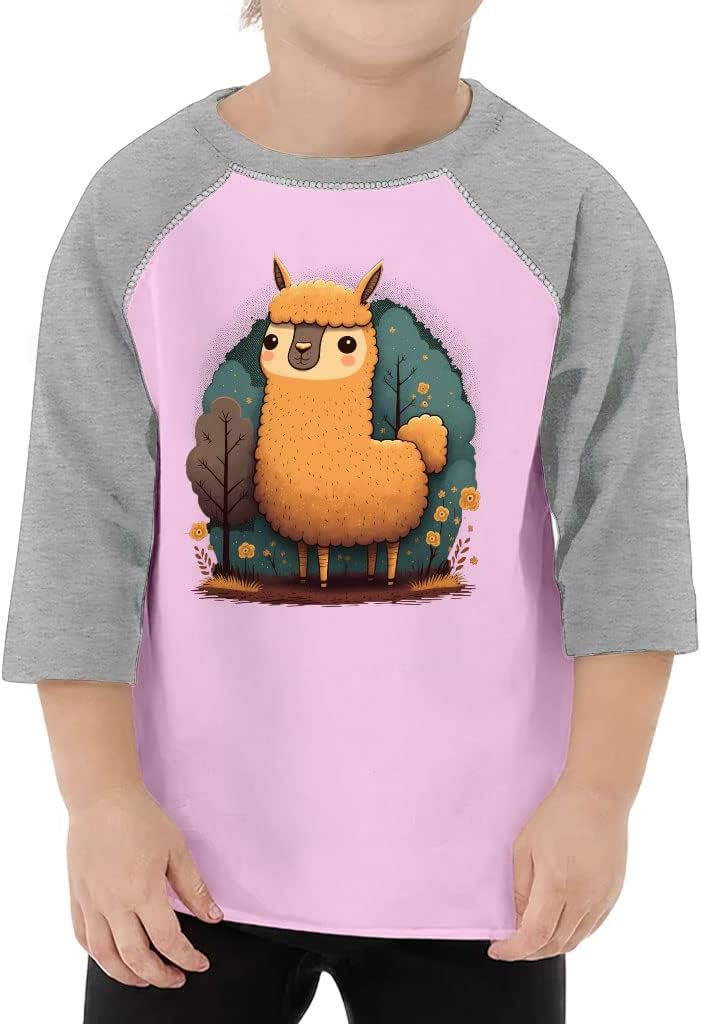Llama Graphic Toddler Baseball T-Shirt - Animal Art 3/4 Sleeve T-Shirt - Cute Kids' Baseball Tee