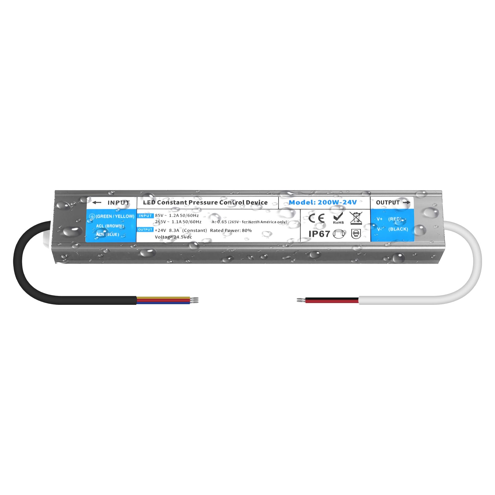 YOODI Transformateur 220V AC à 24V DC 8,3A 200W Convertisseur 24V Alimentation LED Driver IP67 Etanche Conducteur à Tension Constante Ultra Mince Adaptateur Transfo pour Bandes LED et Luminaires LEDs