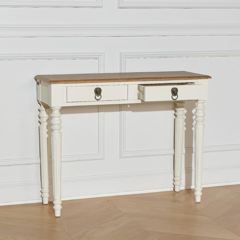 Robin des bois - ANGLOIS : Console 2 tiroirs Plateau en chêne Blanche