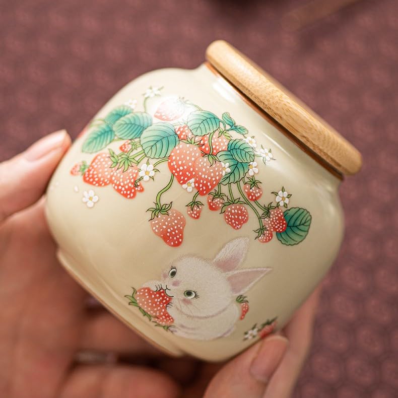 Recipiente de té de cerámica de 9 onzas con tapa hermética, adorable tarro de almacenamiento con diseño de animales para té de hojas sueltas, café, azúcar, galletas, organizador decorativo 3