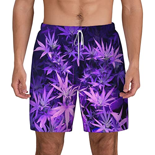 Purple Weed Marijuana Leaf Men's Double Layer Swim Trunks Beach Shorts with Compression Liner Swimwear2