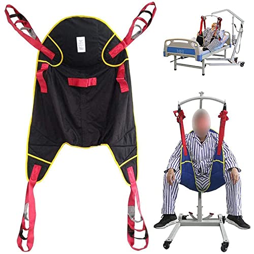 ERoomQ Full Body Patient Lift Sling, Patient Hoist Lift Dress Toileting Full Body Sling with Head Support Medical Transfer Belt Four Point Support (Black)