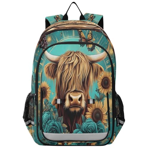 Kids Backpacks School Daypack College Bag Bookbag for Boys Girls Highland Cow Butterfly Rose