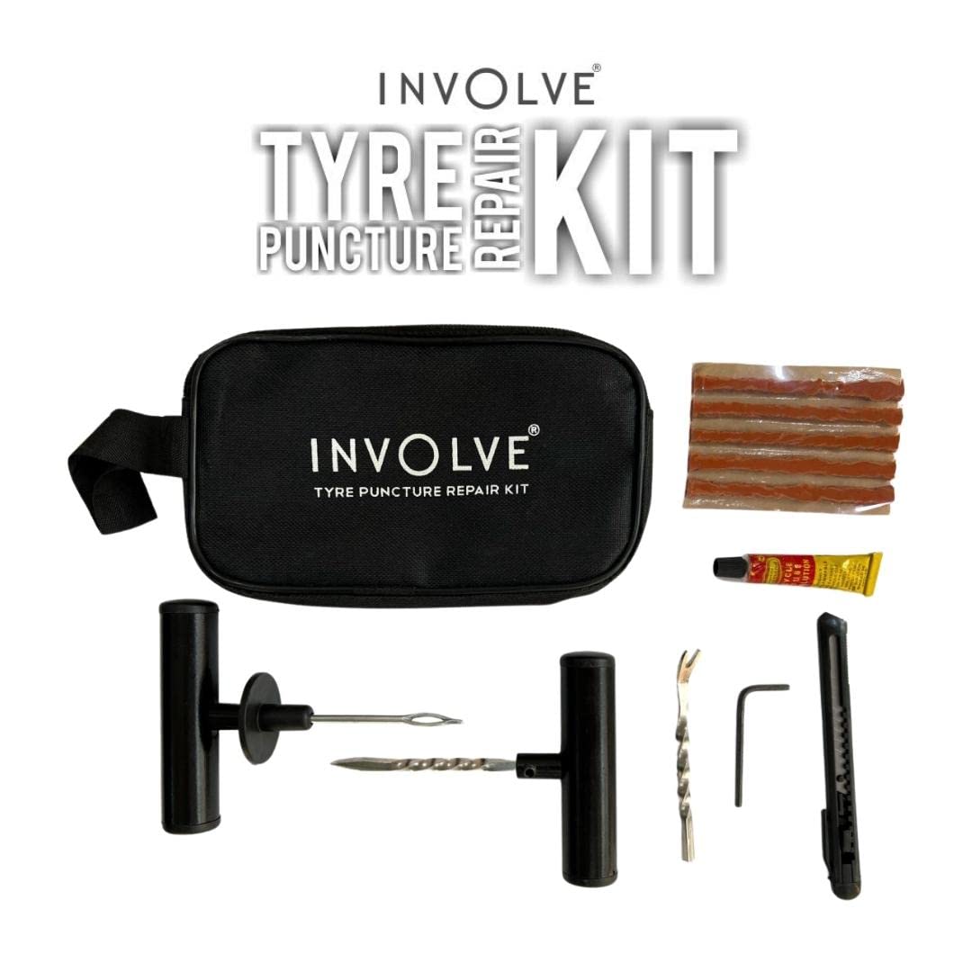 Involve Tubeless Tyre Metal Puncture Repair Kit: 8 in 1 Adjustable Complete Toolset for car and Bike with Storage Bag Involve Accessories