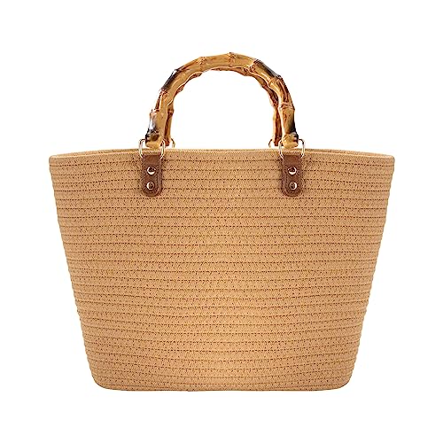 Sac de plage pour femmes grand tote bag kaki en paille tressée pour les vacances