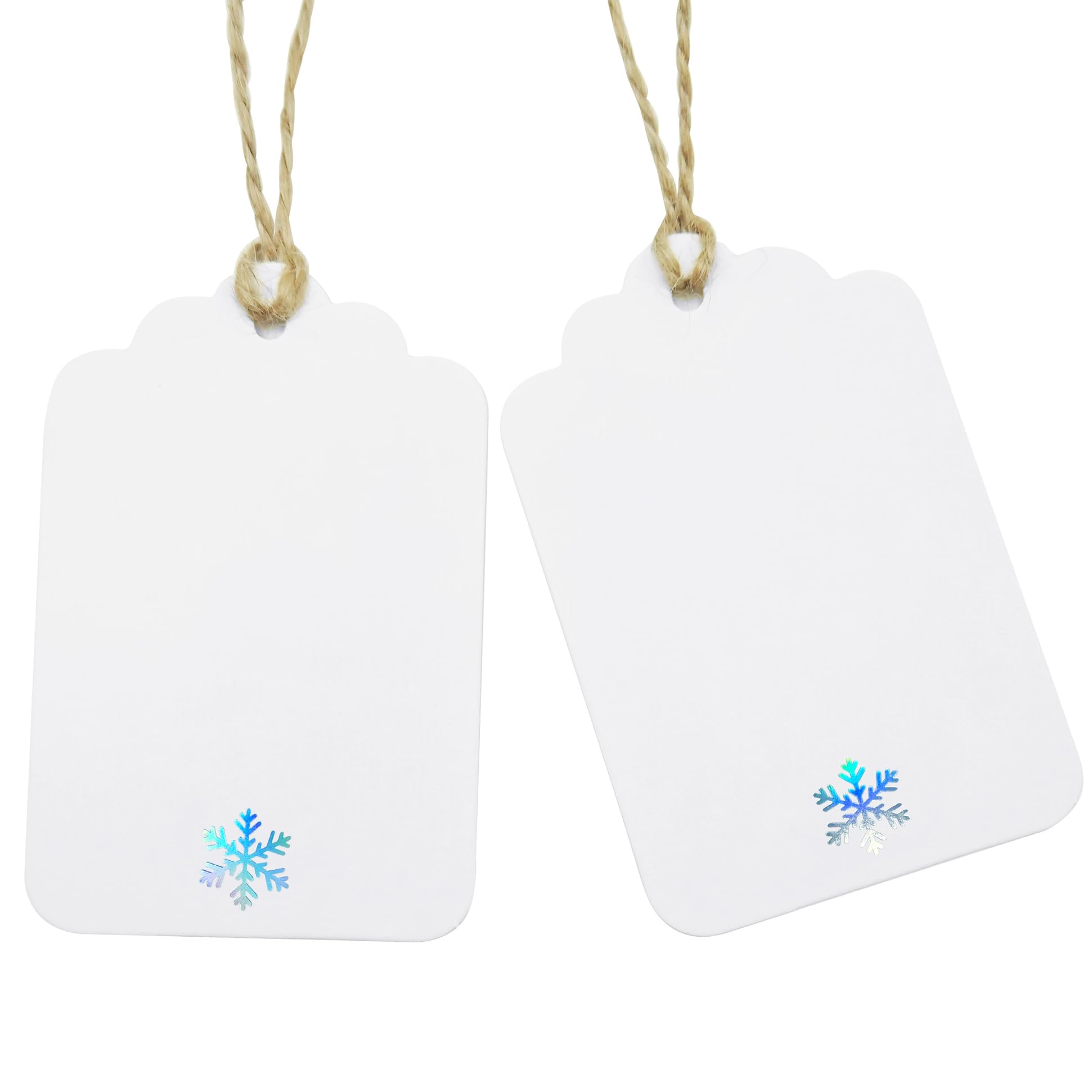 ASYEHJNR 100Pcs Blank Gift Tags with String Iridescent Foil Snowflake Large Gift Tags White Paper with 65 Ft Jute Twine Cute Tags for Christmas Xmas