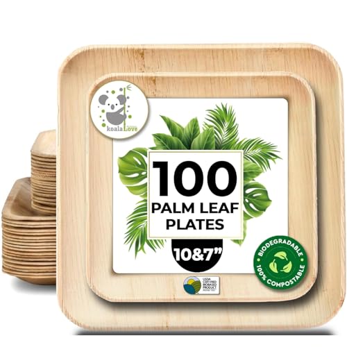 Koala love Palm Leaf Plate Bamboo Paper Plates Disposable 10 Inch & 7 Inch Bulk Party Pack Eco Compostable Biodegradable Wooden Plate Best Alternative To Plastic Paper Plates (10&7 100)