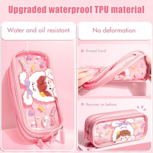Image of Kawaii Cute Pencil Pouch with Push Pull Eraser Set for Kids,Premium Canvas Zipper Stationery Organizer Box with Cartoon Design | School Supplies Gift Combo for Boys & Girls (Cute Bunny + Eraser)