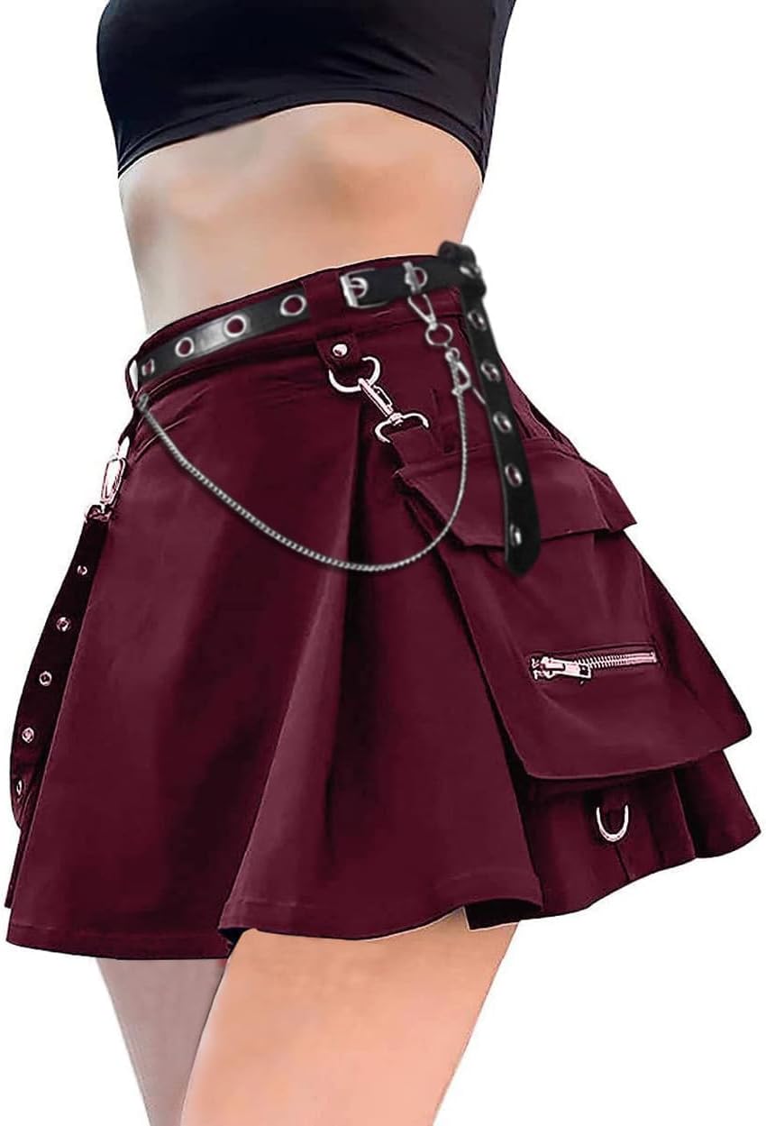 TSMNZMU Womens Punk Mini Skirts with Pockets High Waist Gothic Grunge Skirts Emo Alt Skirt Mall Goth Harajuku Cargo Skirt