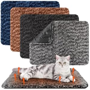 4 Pack Self Warming Cat Bed Indoor Self Heating Dog Cat Pad Washable 16 x 20 Inch Thermal Pet Kennel Pad Crate Bed Mat Reflect Body Heat for Outdoor(16 x 20 Inch,Grey,Brown,Navy Blue,Black)