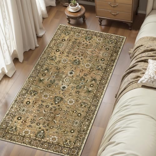 Image of Brown 2x4 Runner Washable Rugs for Entryway, Non Slip Small Area Rug