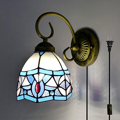 Image of Kiven Wall lamp E26 1-Light Plug-in Bulb not Included Wall Sconce Glass Shade 6 Foot Black Cord(BD0537)