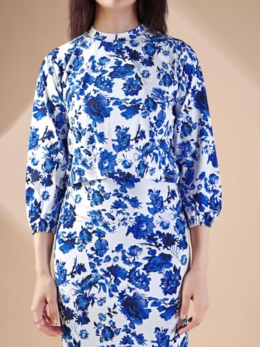 Image of PURVAJA Women's Puff Sleeve Midi Printed Co-Ords