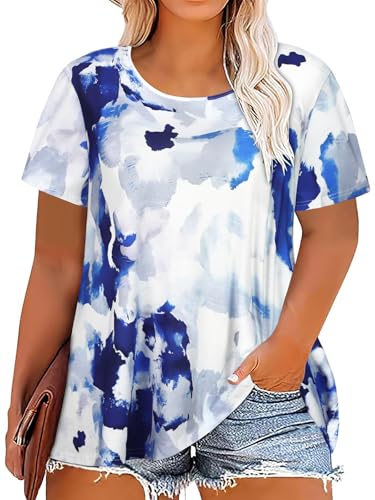 Image of JOELLYUS Plus Size Tops for Women Tunic Floral Casual Short Sleeves T Shirts Flowy Blouses 2026