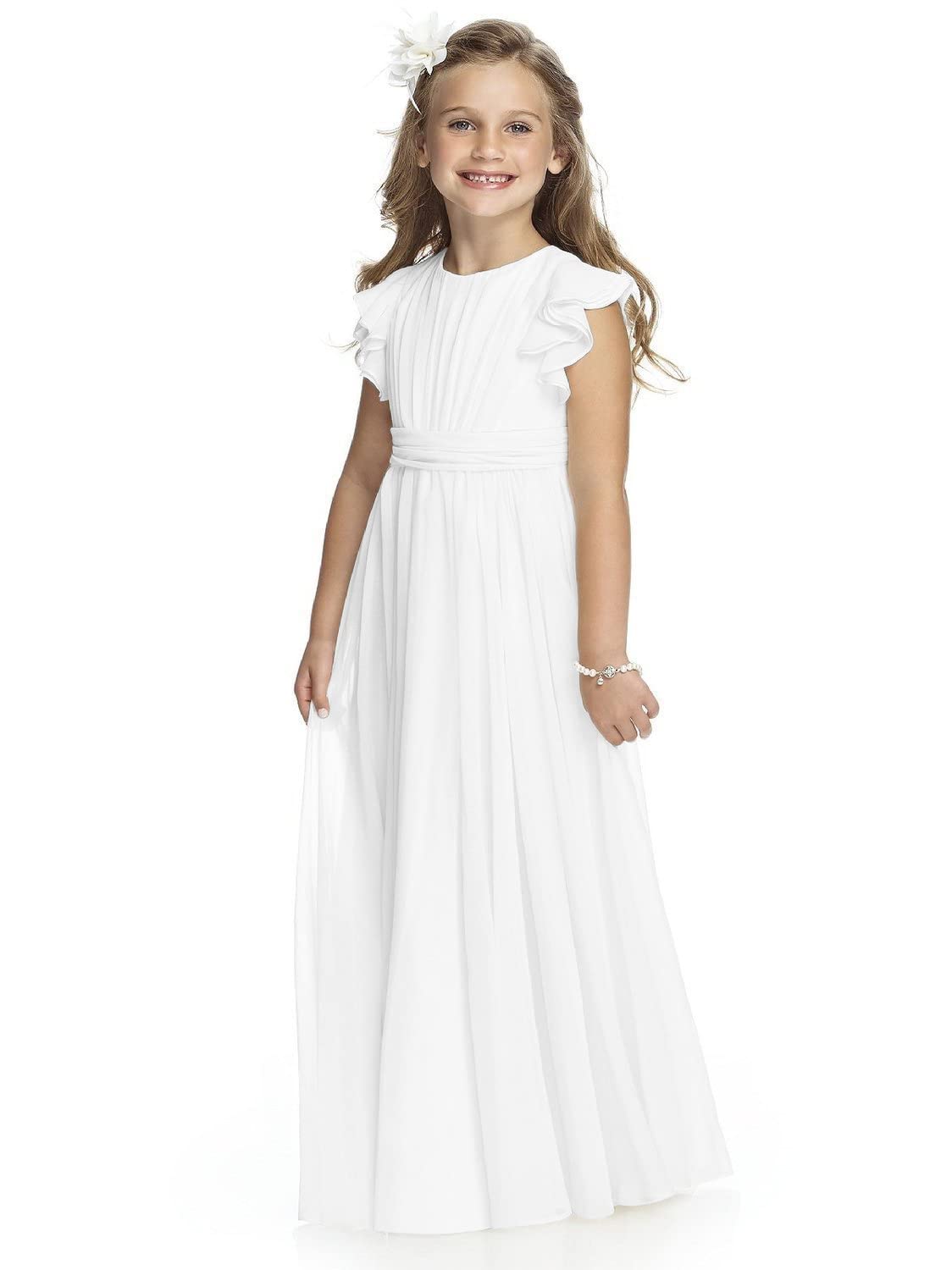 Aibaowedding Fancy Chiffon Blumenmädchen Kleider Flatterärmel Junior Brautjungfer Kleid