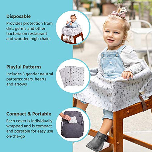 Image of J.L. Childress Healthy Habits by Disposable Restaurant High Chair Cover Individually Wrapped for Travel Convenience, Stars /Hearts /Arrows (Pack of 2)