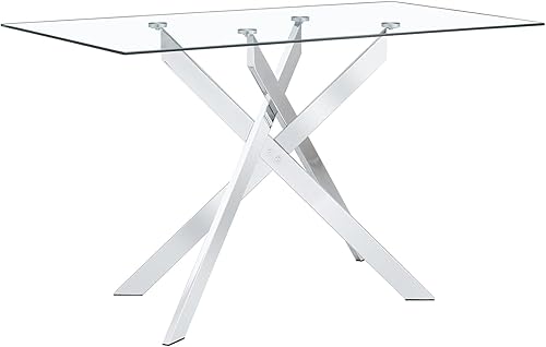 Miniatura 10 de Goderfuu Mesa de comedor de vidrio templado de 36 pulgadas, mesa de comedor moderna con base de acero inoxidable dorado, juego de mesa de comedor