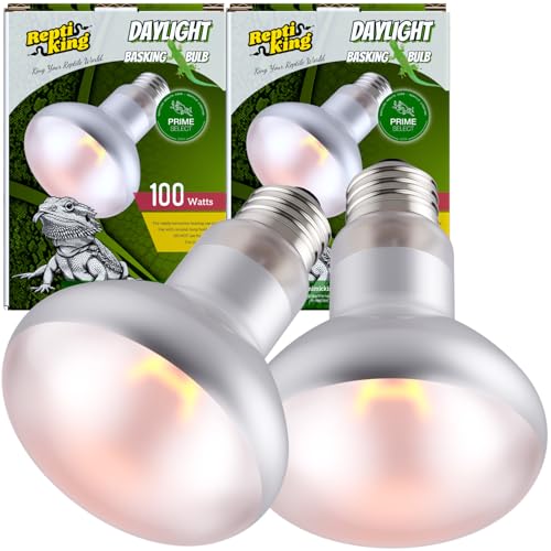 ReptiKing Reptile Heat Bulb Lamp 2-Pack 100W Daylight Basking Spot Bearded Dragon/Turtle/Lzard/Gecko Light Bulb UVA Heat Lamp Basking Light for Reptiles