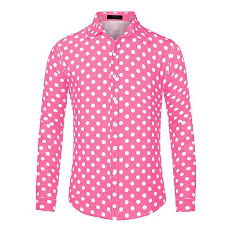Lars Amadeus Men's Polka Dots Print Dress Shirt Button Down Long Sleeves Casual Shirts Small Pink Cover
