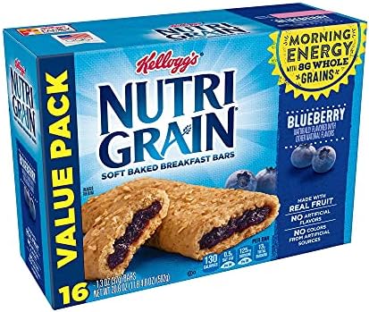 Kellogg's Soft Baked Breakfast Cereal Bar Blueberry, 1.3 Oz, 16 Count (Pack of 1) - Granola/Cereal/Oat/Breakfast Bar