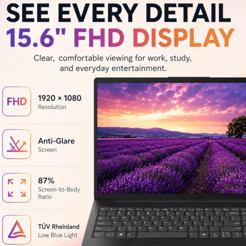 Image of Lenovo V15 Ultra Slim Business & Student Laptop, 15.6 inch FHD IPS Display, Powerful Intel Quad-Core Processor, 8GB DDR5 RAM, 512GB PCIe SSD, Wi-Fi 6, Ethernet(RJ45), HDMI, Windows 11 Pro, Copilot AI PC